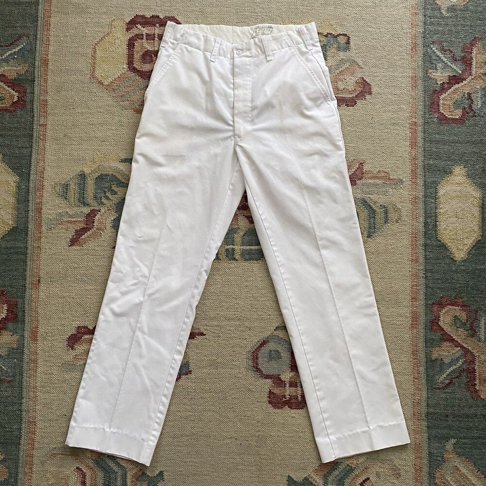 Vintage Work Wear White Pants 32x32 Workwear Straight Leg 70s Scovill Zipper